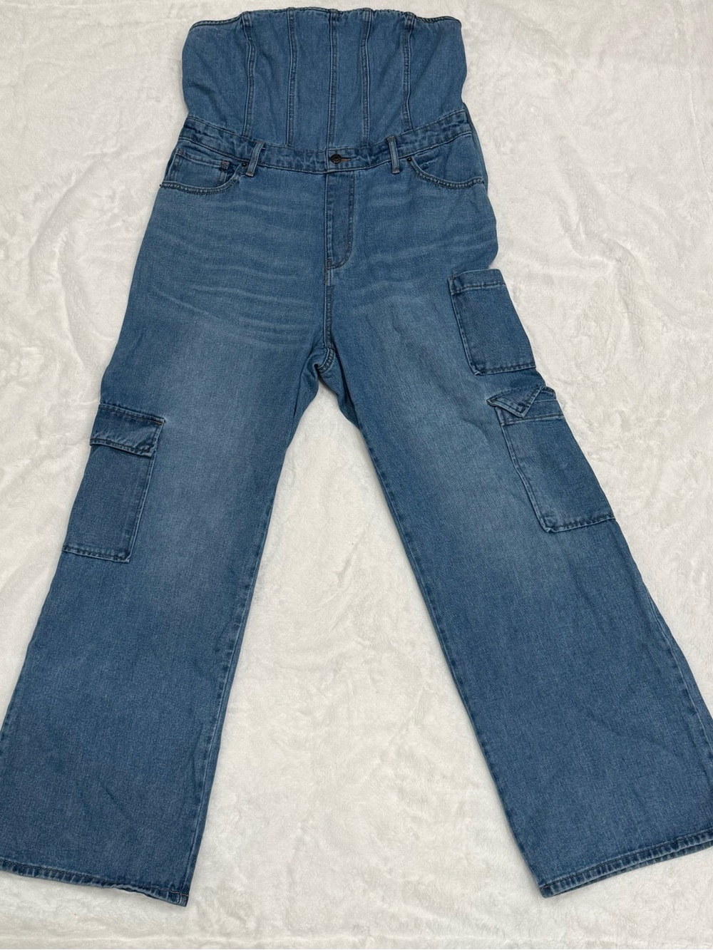 wild fable Blue Strapless Denim Cargo Jumpsuit